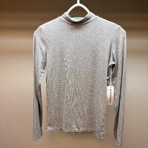 NEW PERFECTWHITETEE lauryn rib mock neck long sleeve top gray XL